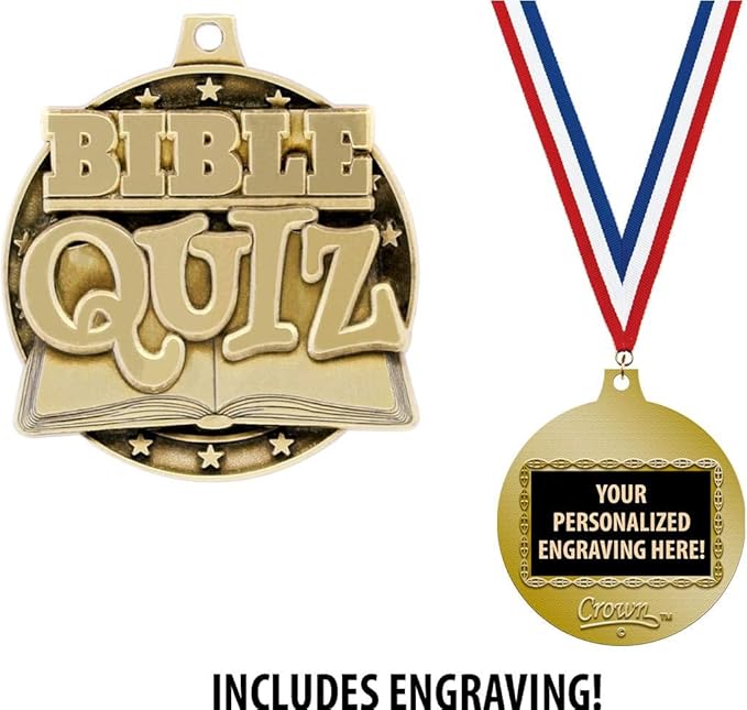 Bible Medals, 2" Gold Bible Quiz Medal Award with Free