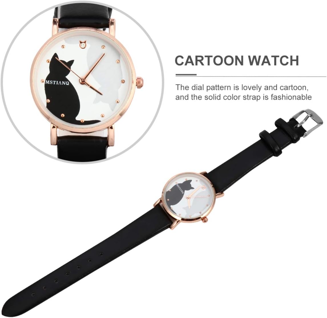 UKCOCO Kids Watches for Girls: Analog Quartz Wrist Watch with Cute Cat Patten Soft Leather Band for Girls Age 5-12 Years Old - Image 5