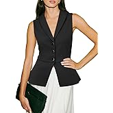 Tankaneo Womens V Neck Suit Vest Lapel Collar Button Down Sleeveless Blazer Slim Fit Work Casual Split Hem Waistcoat