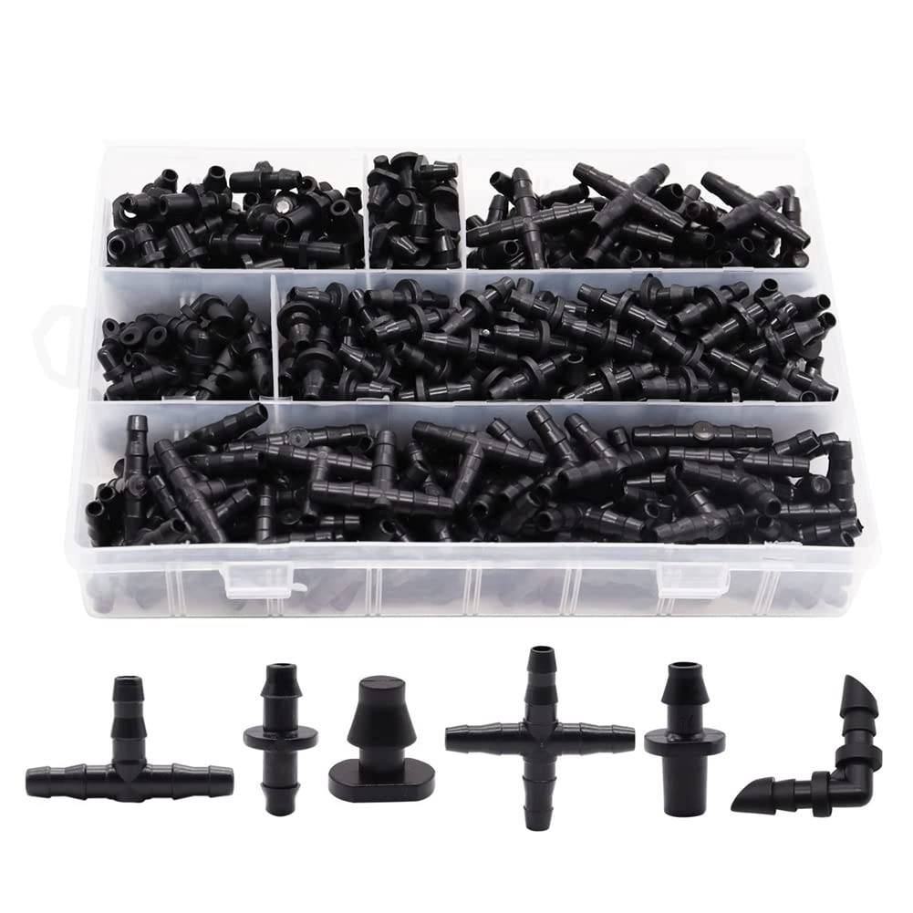 PRATYAHARA Drip Irrigation Barbed Connectors Kit 4mm Drip Irrigation Fittings PVC for Vegetable Garden Lawn Flower Pot