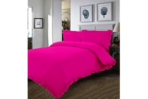 GOOD NIGHT BEDDING Frilled Duvet Cover With Ruffle Edge Corners - Hot Pink, Twin/Twin XL - 100% Cotton 800 Thread Count - Comforter Protective Cover - 1 Piece