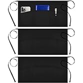 Syntus 3 Pack Server Apron with 3 Pockets for Men Women, Black Waist Apron | Machine washable, Polyester Fabric, Waterdrop resistant, Long Straps, Adjustable, Spacious Pockets, Customized, Easy to Care
