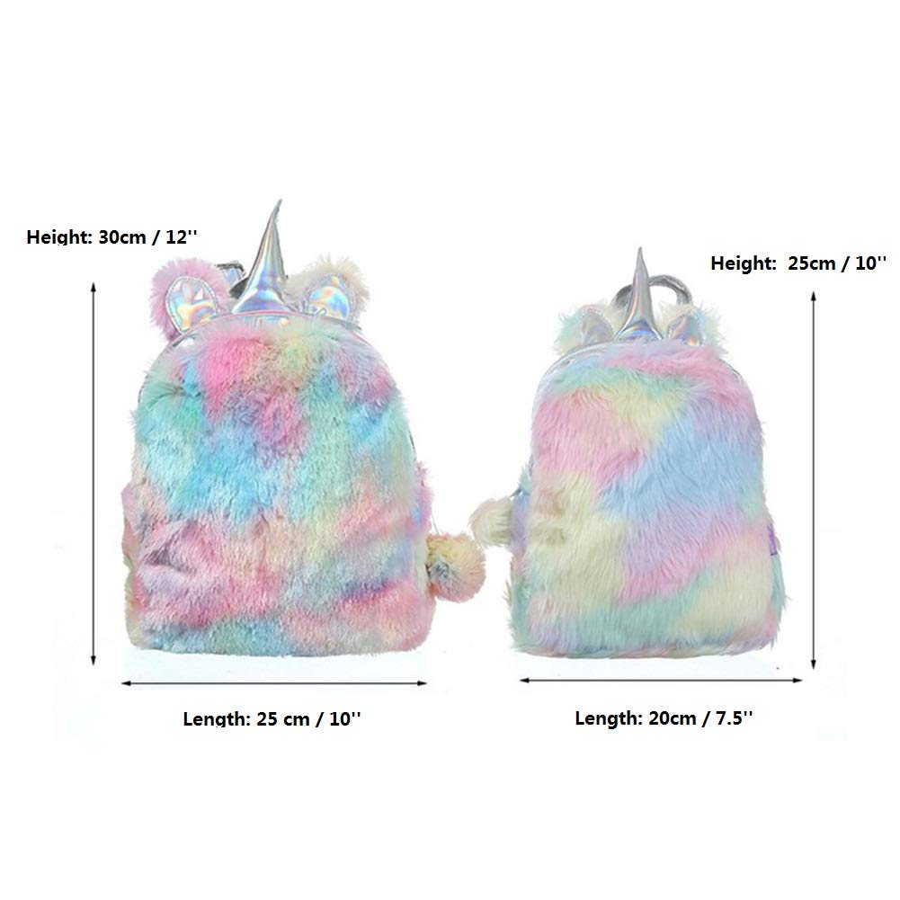 Fanovo Cute Plush Unicorn Backpack, Mini Unicorn Backpack, 3D Unicorn Backpack, Soft Rainbow Backbag Sweet Girls Daughter Gifts 12 inch Bag (Style 3 - 12\'\')