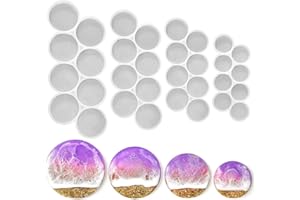 RESINWORLD 32-Cavity Set of 2'', 1.75'', 1.5'', 1.25'' Circle Grip Mold, Magnet Mold, Round Keychain Silicone Mold for Resin (No Hole)