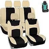 FH Group Full Set Light and Breezy Car Interior Covers-Front and Rear Split Bench Beige Seat Covers,Universal Fit for Cars, Trucks and SUVs
