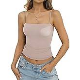 EasyGala Womens Padded Double Lined Crop Tank Tops Square Neck Built in Bra Tops Adjustable Spaghetti Strap Cami Shirts