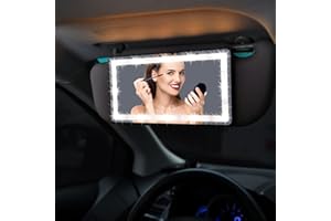 Car Visor Vanity Mirror with Lights, KEEBAPOO Car LED Mirror Visor Rechargeable 3 Light Mode Sunshade Mirror Built-in Lithium