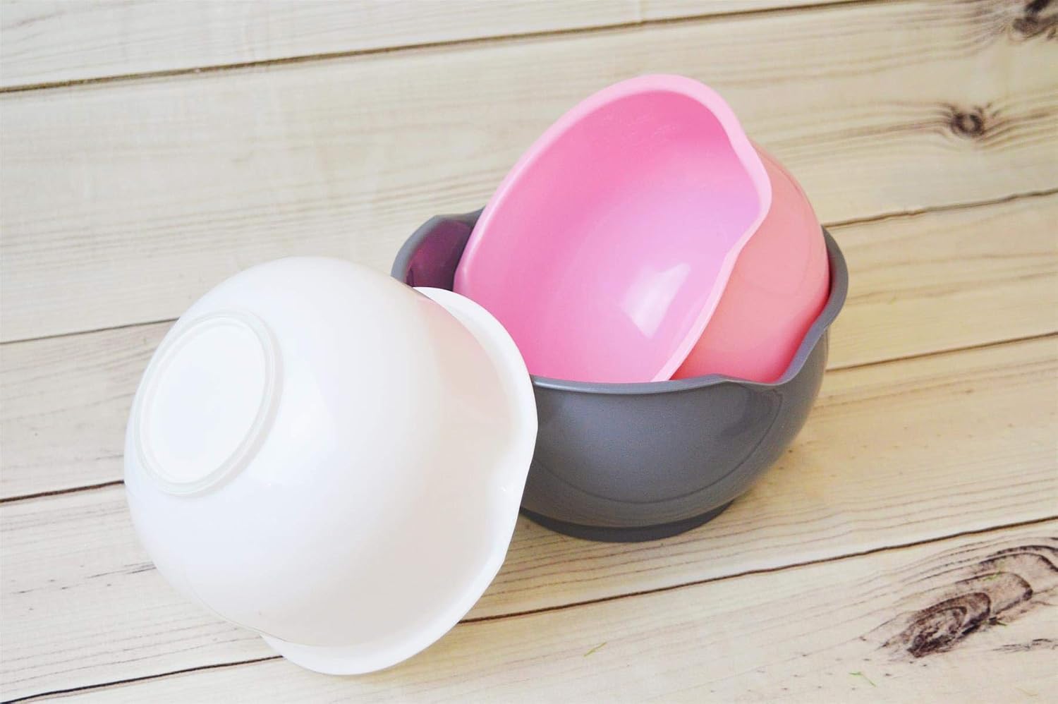 3 Piece Mixing Bowl Set Non-Slip Baking Cooking Food Preparation 3 Sizes Pack Pink Grey White, Pink, Grey, White, Medium, Small, Large - Image 3