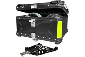 65L Universal Aluminum Motorcycle Top Case - Tail Box with Security Lock, Waterproof for Helmet Luggage (Black)