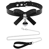 Tosmifairy Black&White Bell Choker Collar and Leash Chain Set for Pet Dog Cute Cosplay Accessories,Butterfly Bow Leather Necklace with Buckle