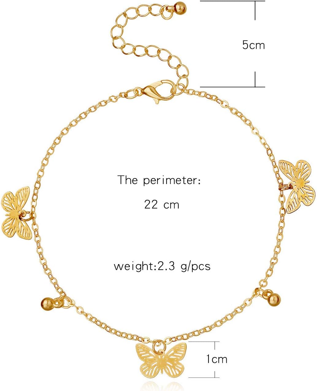 Yienate Beach Anklets Simple Alloy Hollow Butterfly Pendant Anklet Foot Jewelry for Women and Girls (Gold) - Image 3