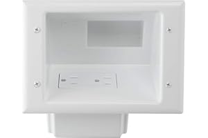 DATA COMM 45-0071-WH Recessed Low Voltage Cable Plate with Built-In Duplex Receptacle Outlet, Easy To Install - Ideal for Home Theater, TV & Power Cable Management, Mid-Size, White