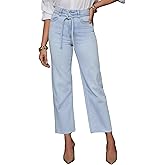 Allimy Womens Jeans High Rise Belted Wide Straight Leg Frayed Hem Jeans for Women Trendy 2025 Denim Pants
