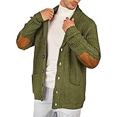 Runcati Men's Shawl Collar Cardigan Sweater Multi-Color Button Down Knitted Sweaters with Pockets