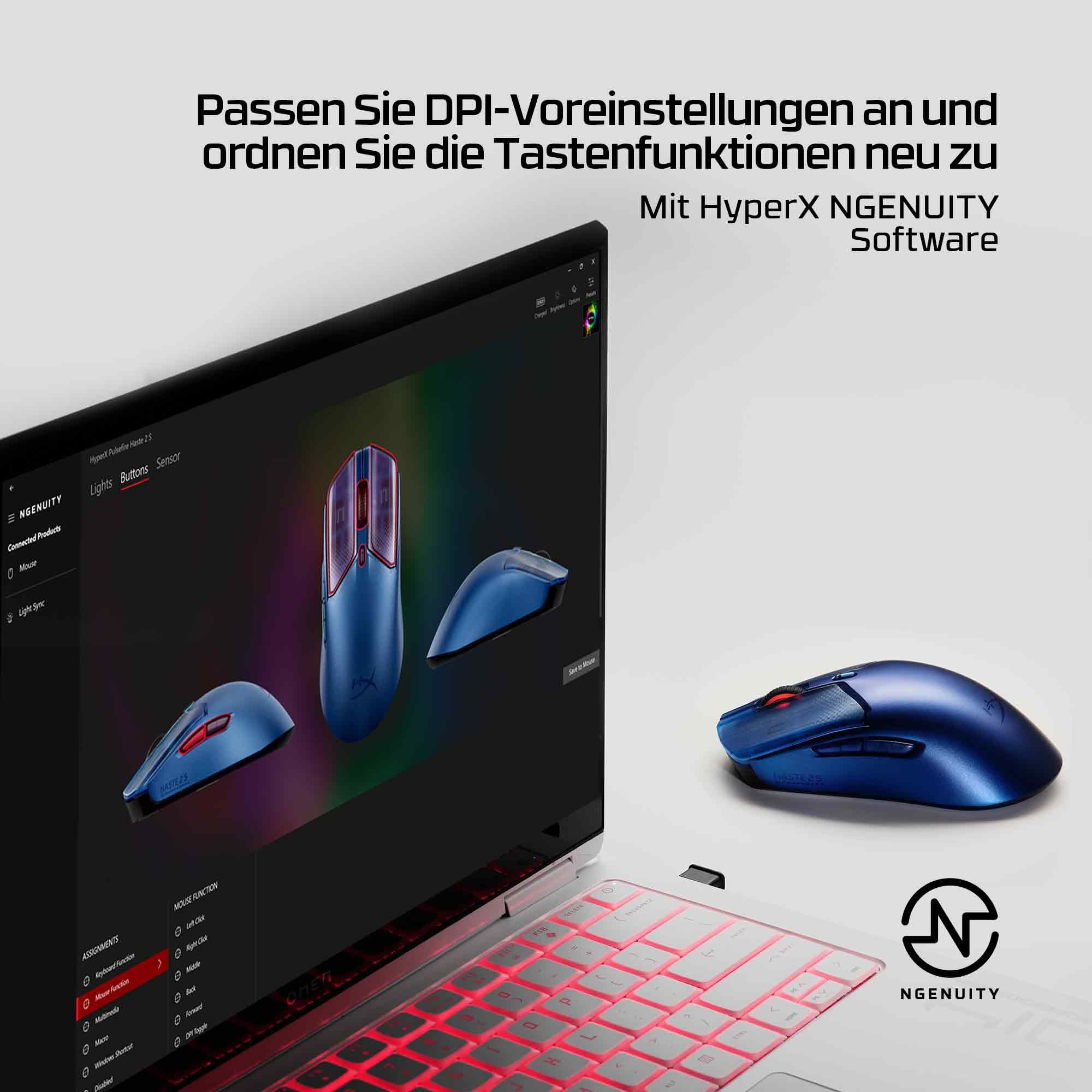 HyperX Pulsefire Haste 2 S Kabellose Gaming-Maus, Magnesiumgehäuse, Ultra-leicht, 64 g, Akku 120 h, Glass Skates, 26 K Sensor, Silber 7