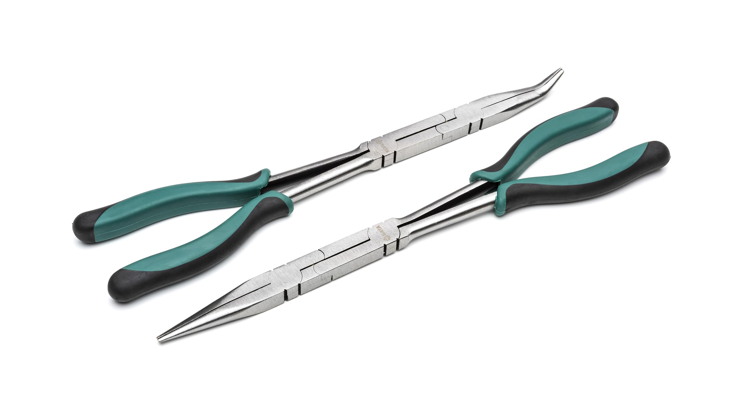 SATA ST70003U 2-Piece Double X-Pliers Set, 13-1/2-Inch, Straight Body and 45 Degree Jaw, for Added Reach in Tight Spaces, Green