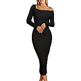 Simplee Womens Off Shoulder Bodycon Sweater Dress Fall Formal Long Sleeve Elegant Club Party Ribbed Knit Midi Dresses