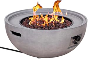 Four Seasons Courtyard 32" Concrete 50K BTU Smokeless Propane Gas Fire Pit Round Outdoor Patio, Porch, and Deck Fireplace for Backyard Heating, Gray