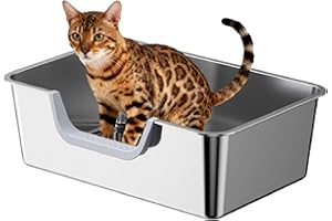TONDID Stainless Steel Cat Litter Box, Large Metal Cat Pan Box, 6 Inch High Sides Low Entry Kitten Litter Boxes, Litter Pan for Older Cats, Easy Cleaning, Non Stick, No Smell, 17.7" x 13.8", Gray