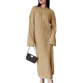 Saodimallsu Womens Oversized Cable Knit Sweater Dress Drop Shoulder Long Sleeve Loose Fall Midi Pullover Sweater Dresses