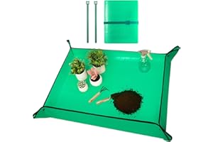 Emycool Large Repotting Mat for Indoor Plants Transplanting and Potting Soil Mess Control, 39.5" x 31.5" Waterproof Portable Succulent Plant Repotting Tray Gardening Gifts for Women, Green