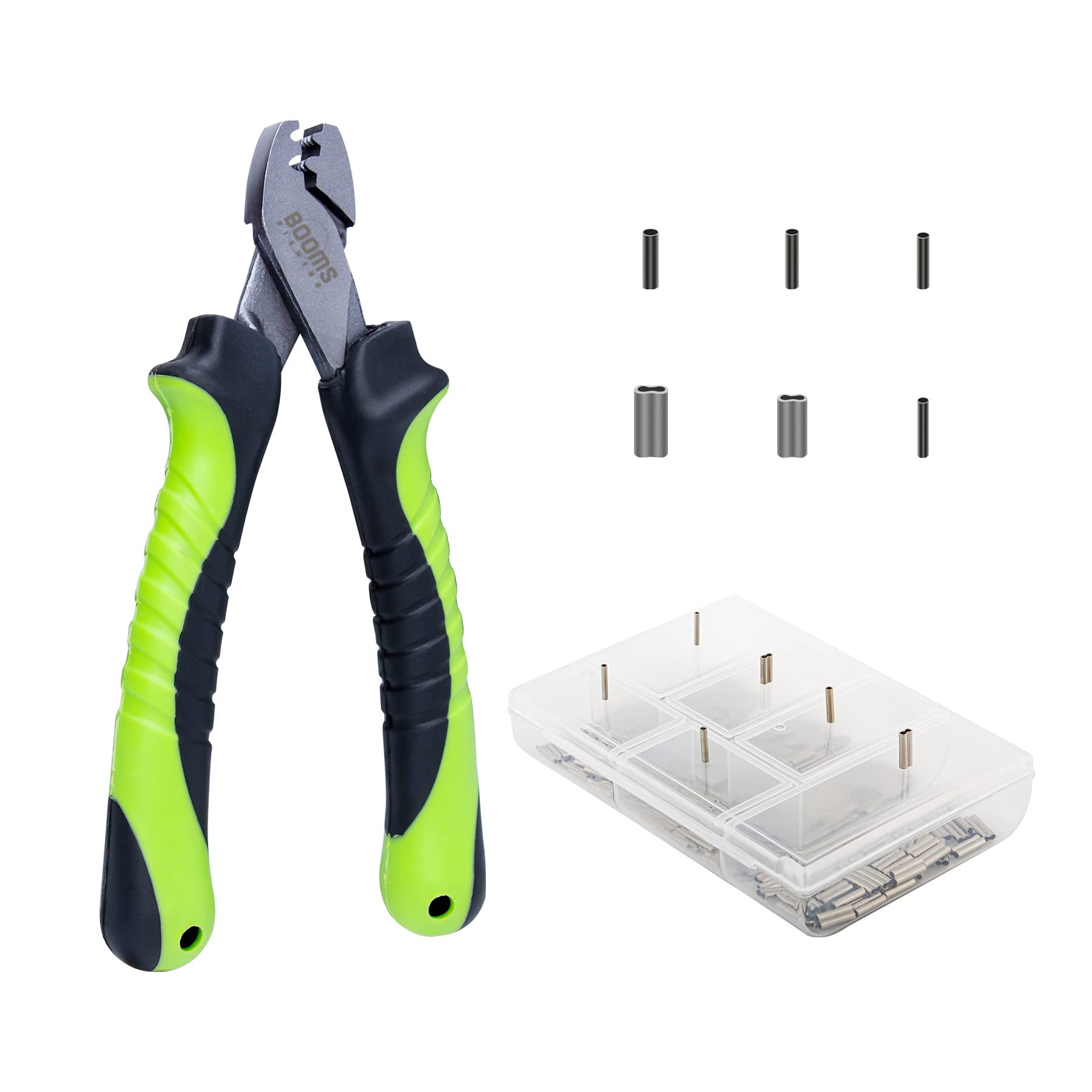 Photo 1 of Booms Fishing CP2 Fishing Crimping Tool for Single-Barrel Sleeves, with 300pcs Sleeves, Green
