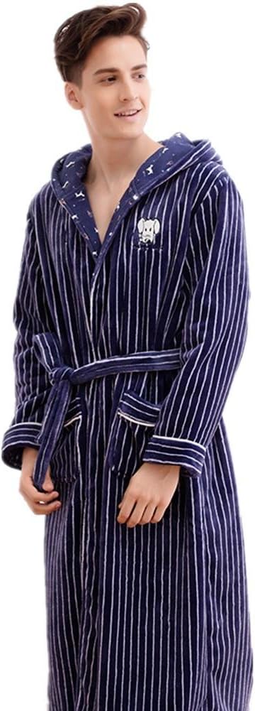 NIGHTSLEEP Men and women couple bathrobe 100% flannel fabric autumn and winter couple pajamas thick robe loose blue, male, xxl
