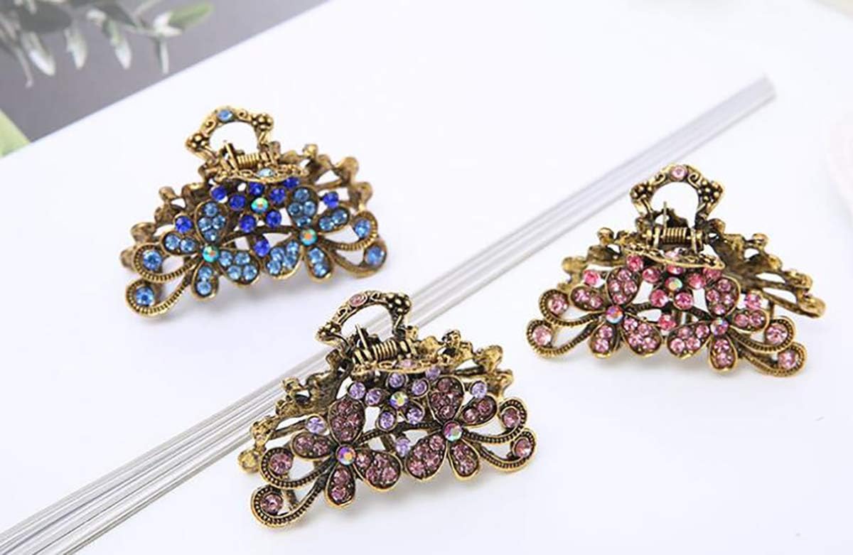 Fodattm Retro Flowers Hair Claw Clip for Women Lady Girls Vintage Alloy Rhinestone Hair Jaw Clips Hairpin Fancy Hair Clamp (Purple) - Image 5