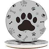 Britimes Absorbent Car Coasters 2 Pack for Cup Holders, 2.56" Ceramic Stone & Non-Scratch Cork Base Drink Coasters Dog Footprints