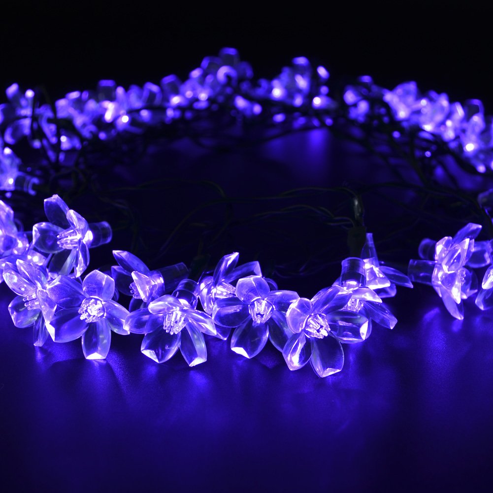 CrazyFire® 50 Purple Flower LEDs Outdoor Solar Motion Sensor Blossom Fairy LED String Light for Festival Celebration Christmas Party Patio Lawn Fence Decoration