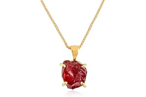 InfinityGemsArt Raw Garnet Gold Pendant Necklace, January Birthstone, Natural Red Gemstones, Chakra Healing Stone, Raw Crysta
