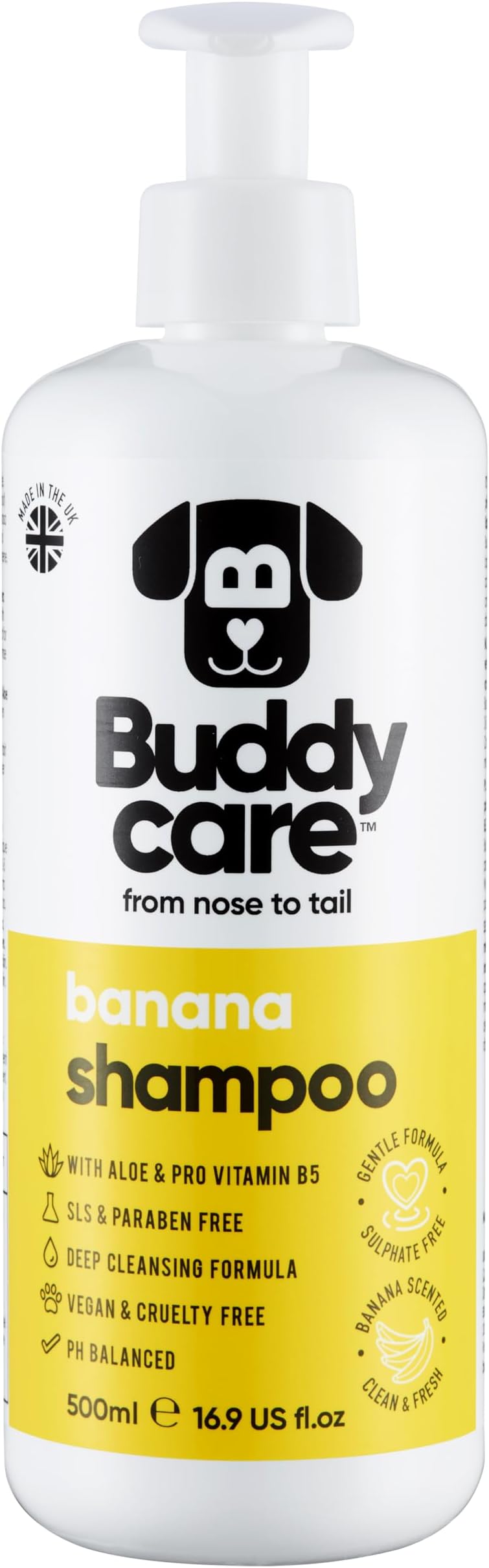Buddycare Banana Dog Shampoo 500ml Vegan Cruelty Free Aloe Pro-Vitamin B5