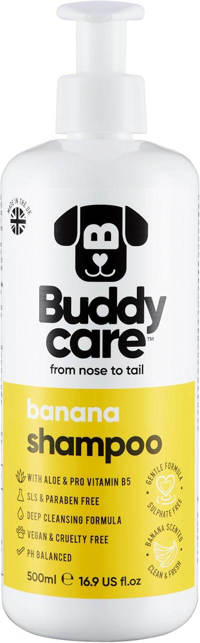 Buddycare Banana Dog Shampoo 500ml Vegan Cruelty Free Aloe Pro-Vitamin B5