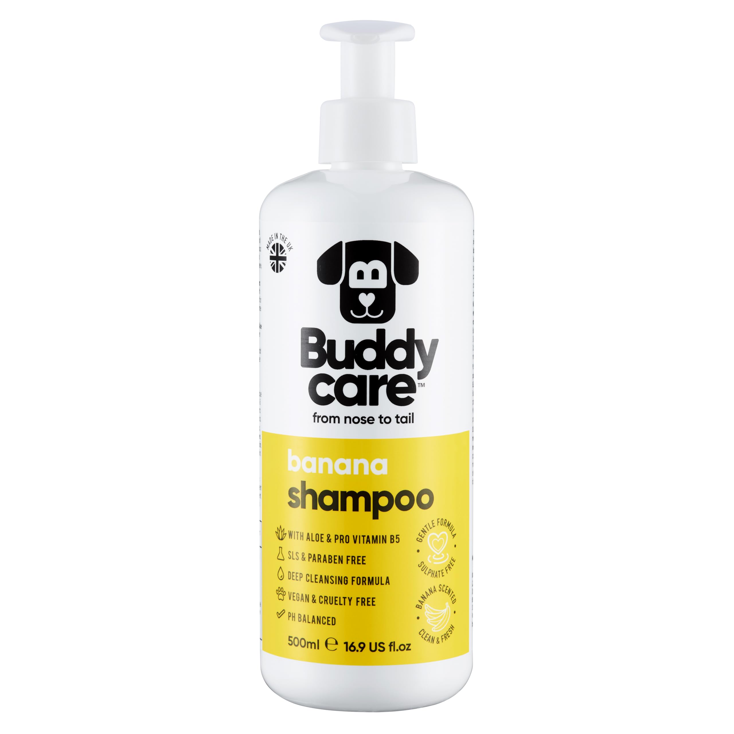 Banana Dog Shampoo by Buddycare | For Smelly Dogs, Nourishing for Itchy & Dry Skin | Vegan & Curelty Free Dog Shampoo | Aloe Vera and Pro-vitamin B5 | 500ml