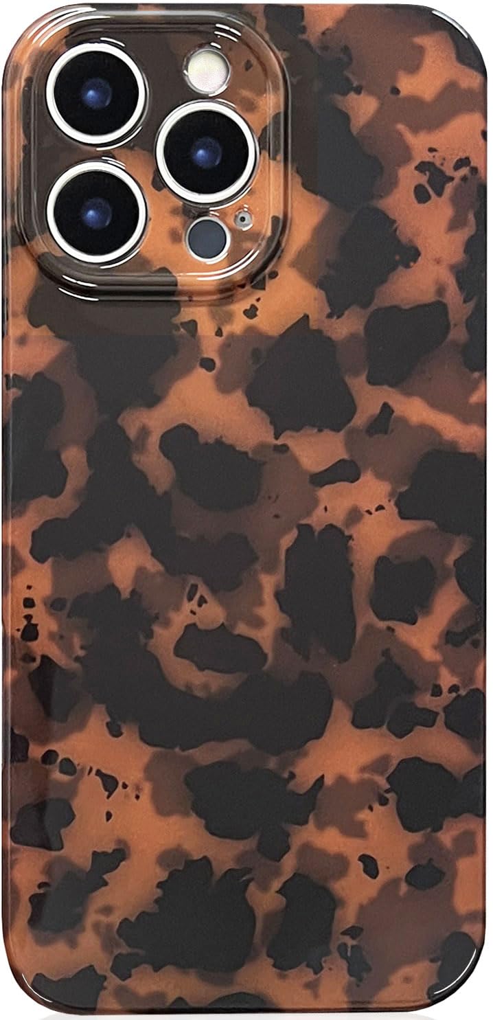 Efitoo for iPhone 13 Pro Max Case Tortoise Shell Cheetah Leopard Animal Print Pattern Cute Flexible Soft TPU Silicone Girls Woman Protective Shockproof Brown and Black Amber Phone Back Cover