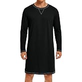 Runcati Mens Nightshirt Long Sleeve Crew Neck Nightgown Sleep Shirt Comfy Lounge Pajama Sleepwear Loose Fit Nightwear