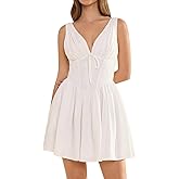 GLNEGE Women Summer Graduation Corset Mini Dresses Casual V Neck Flowy A-Line Cute Going Out Party Dress with Pockets