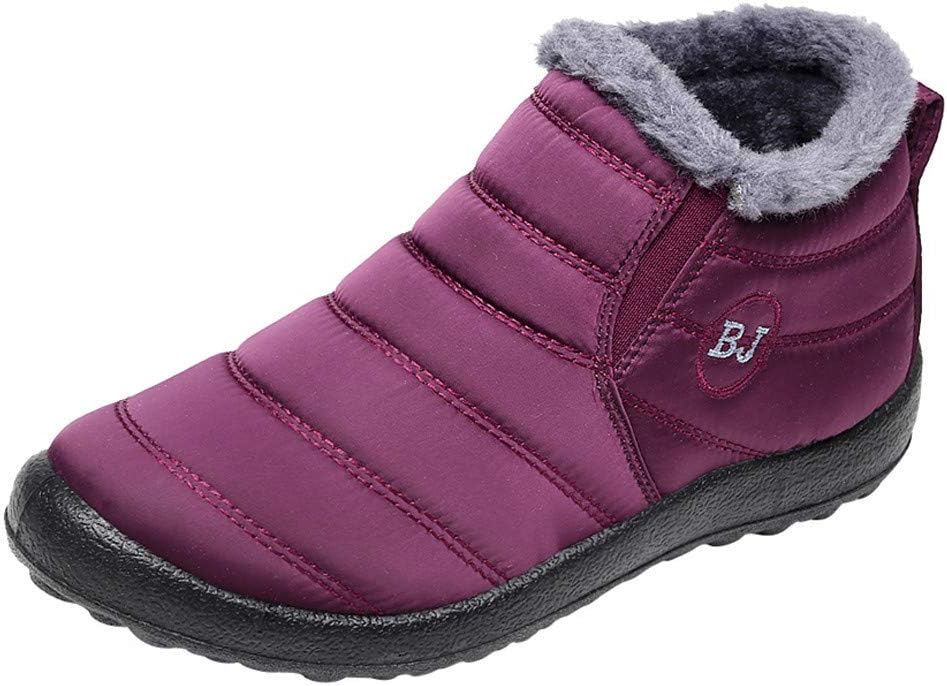 Rawdah Women Clog Slippers Boots, Old Laides Winter Solid Cotton Fabric Warm Ankle Boots Plus Velvet Soft Sole Anti SIip Comfy Foam Snow Boots Outdoor Indoor Slippers