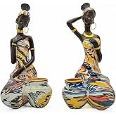 AKACIJA African Statues Art Sculptures Women Figure Girls Tribal Lady Figurine Black Women Home Decor Collectible Creative Vintage Gift Crafts (Yellow Dress)
