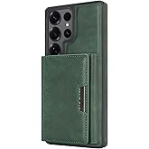 YNlinuofg 2-in-1 Protective Case for Samsung Galaxy S25 Ultra with Detachable Magnetic Wallet Card Holder Supports Magnetic Wireless Charging Made from Premium PU Leather Bracket Function (Green)