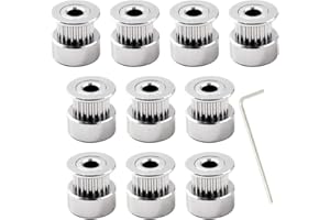 FLOMORE Timing Belt Pulley 20 Teeth 6.35mm Bore for 3D Printer CNC 6mm Width Belt Pack of 10 (Wrench Included)