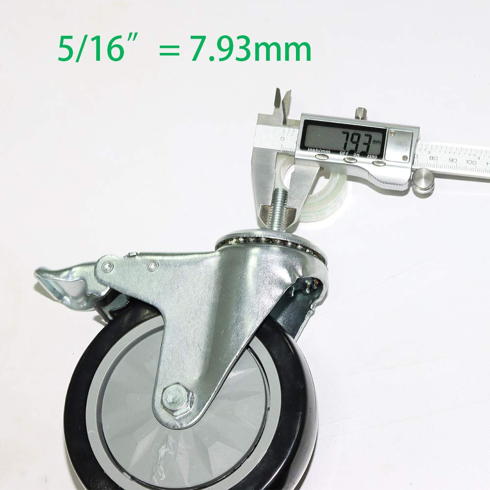 5 Inch Swivel Caster Wheels with Safety Dual Locking Set of 4, UNC 5/16"-18x1" Threaded Stem Mount Industrial Casters, Castors Heavy Duty Total Capacity 600Lbs for Furniture Dolly Workbench Trolley.: Industrial & Scientific