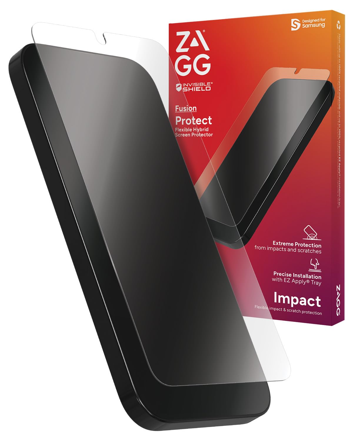 ZAGG InvisibleShield Fusion Samsung Galaxy S24 Screen Protector - Flexible Hybrid Protection, Unbreakable Polymer, High-Definition Clarity, Eco-Friendly, Biometric Tech Compatible