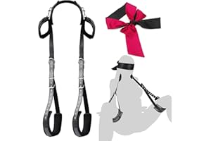 BDSM Sex Bondage Thigh Sling, Leather Bed Restraints Kit with Adjustable Handcuffs Legs Restraints Straps and SM Blindfold Ey