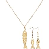 Coiris Fish Necklace for Women 14k Gold Plated 3d Lively Fish Charm Necklace Earrings Beach Summer Hawaiian Ocean Dainty Gift Jewelry Set for Her