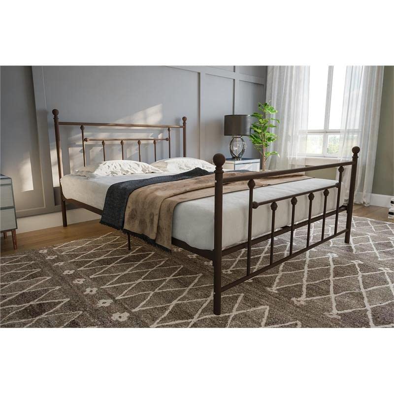 DHP Manila Metal Bed with Round Finial Post Headboard and Footboard