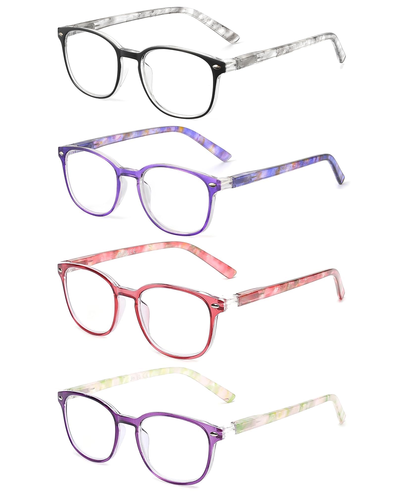 JM Reading Glasses Women with Spring Hinge 4 Pack, Lightweight Quality Vintage Readers Colorful Square Glasses for Ladies +2.5 Magnifying — image 1