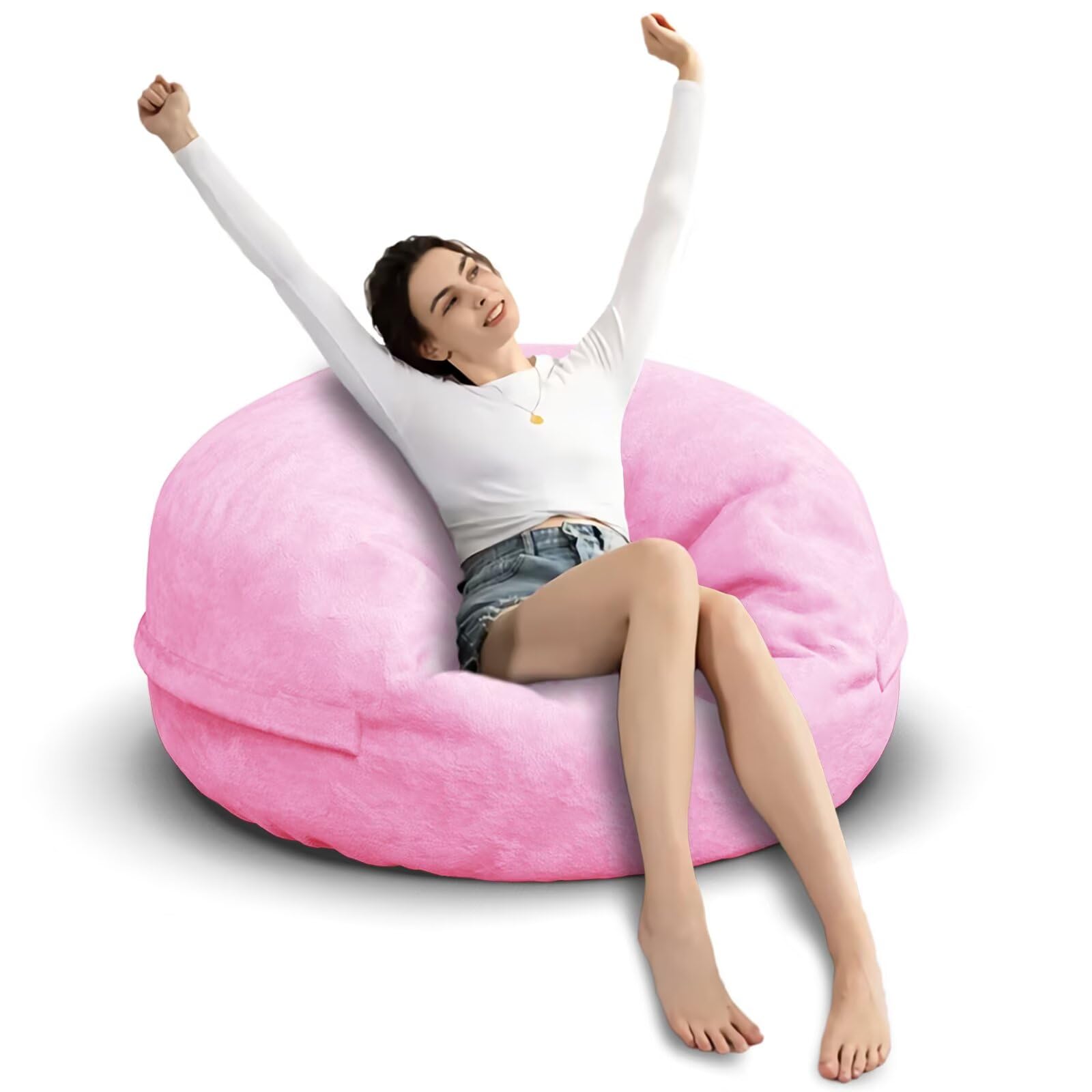 Photo 1 of ***DIRTY*** Bean Bag Chair for Adults 3FT,Soft Removable Cover for Teens/Girls Bedroom,Fluffy Giant Round Floor Beanbag Lounger Chairs (No Filler,Pink)