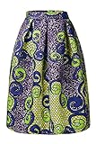 Annflat Women's African Print Knee Length Flare Skirts with Pockets Medium Multi