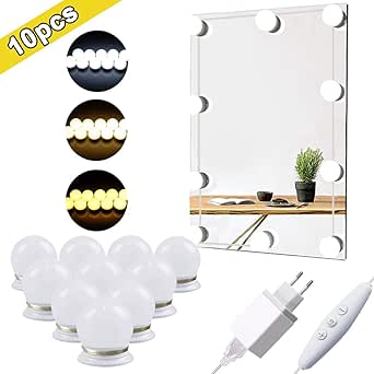 Luces LED Para Espejo, Guenx 10 Bombillas regulables Cable Hollywood, 3